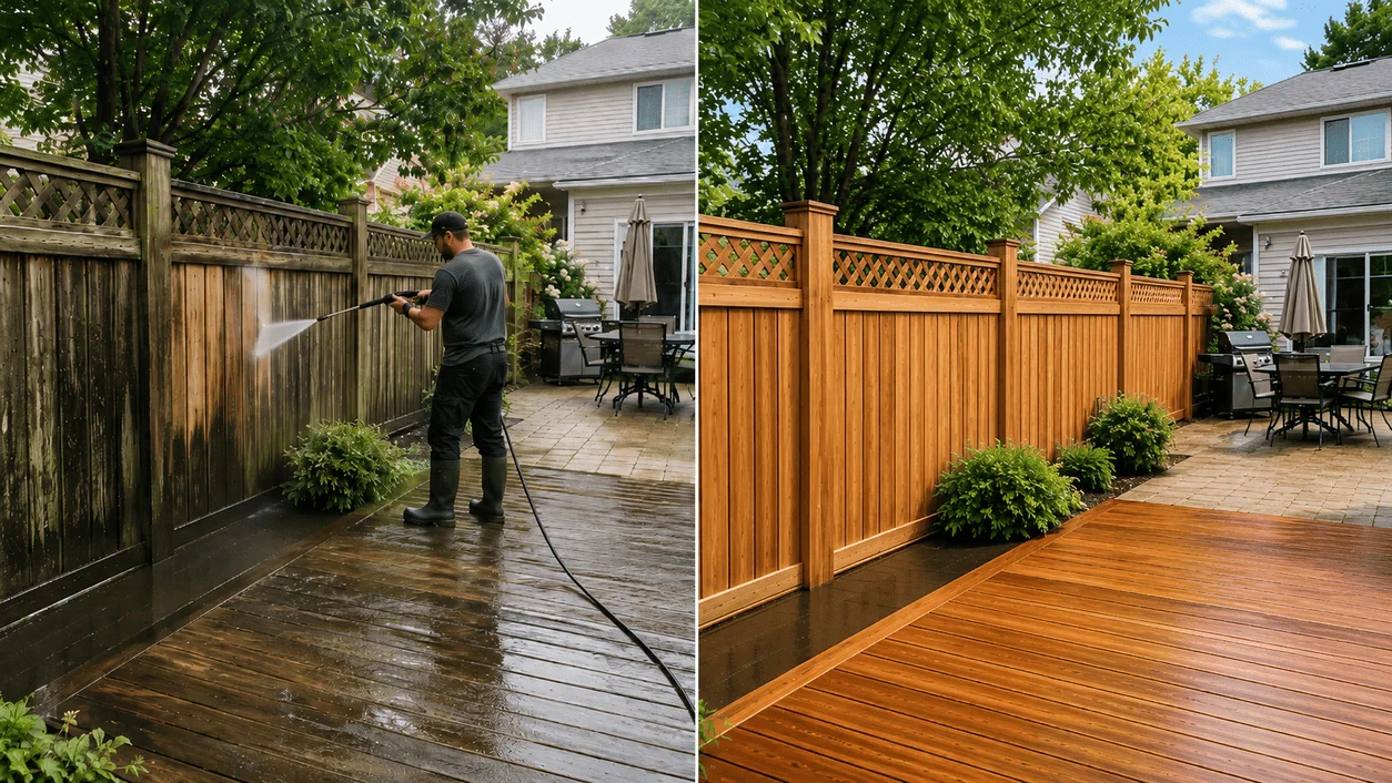 Deck and fence cleaned and ready for sealant in Long Island, NY