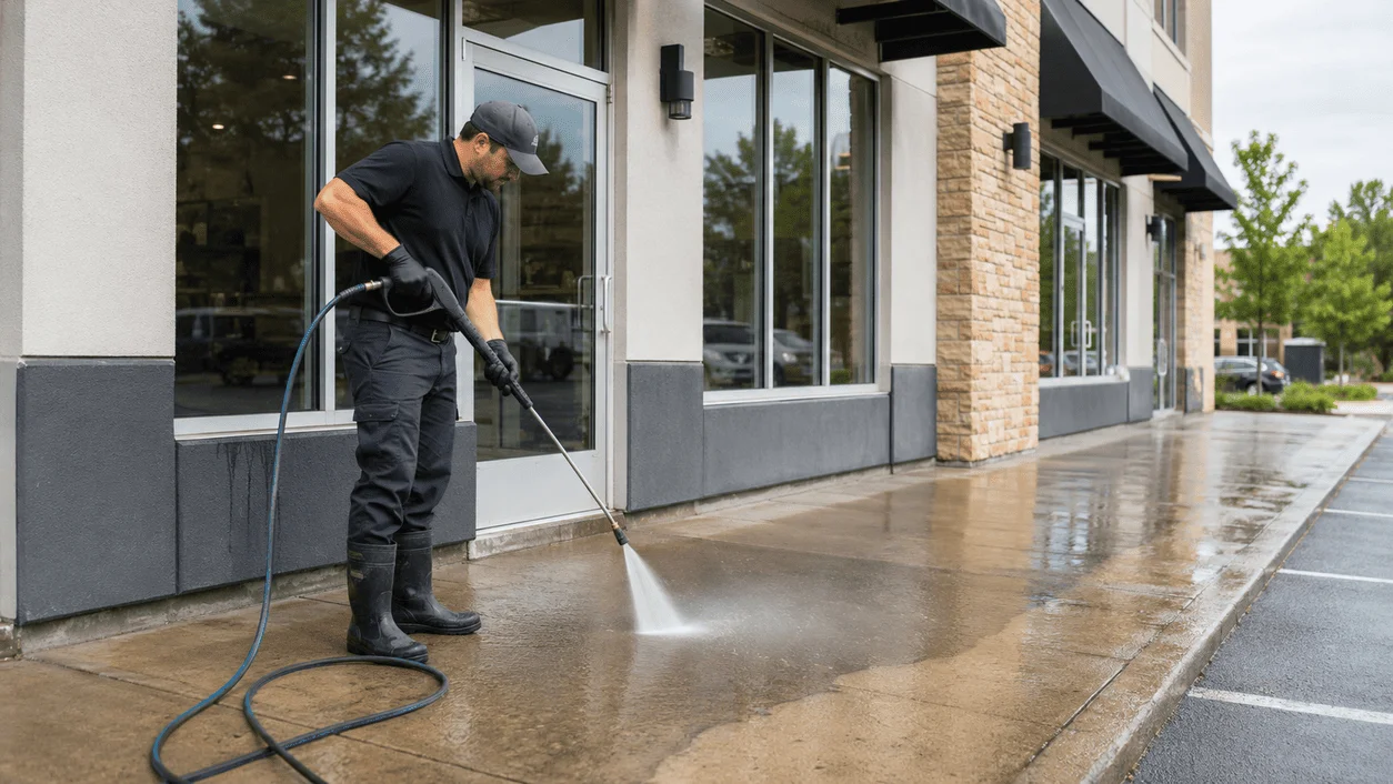 Commercial storefront pressure washing in Long Island, NY