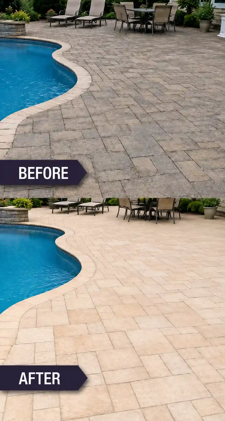 Before and after brick paver patio pressure washing in Long Island, NY
