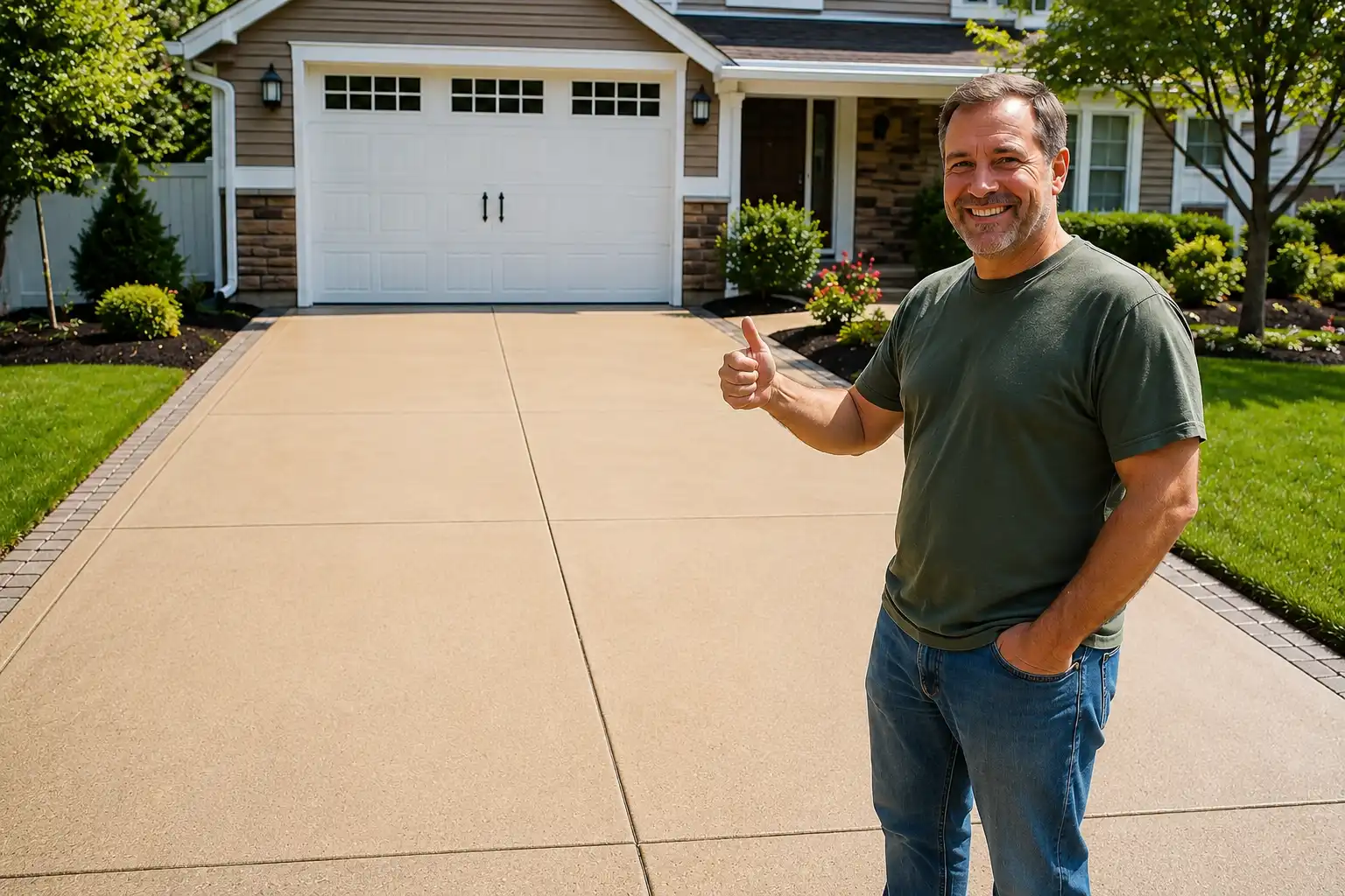 Happy customer after a power washing in Long Island, NY