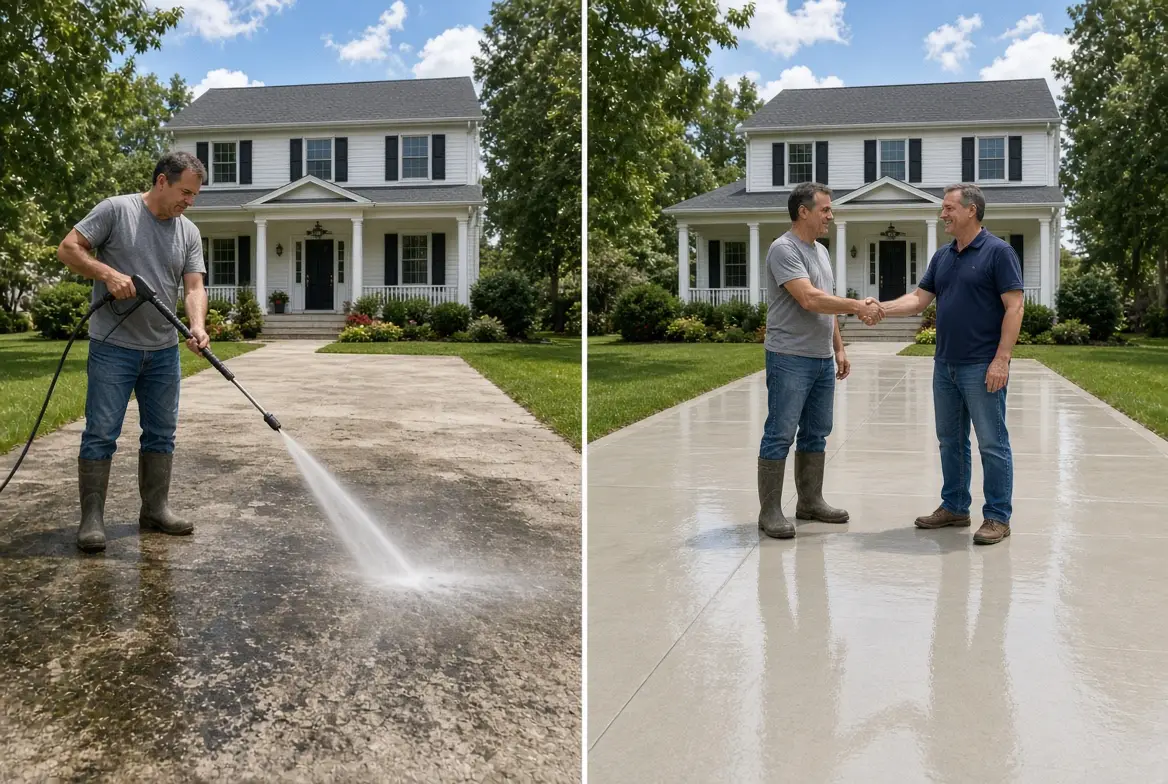 Hot water power washing of a home exterior in Long Island, NY by Popeye's Power Washing